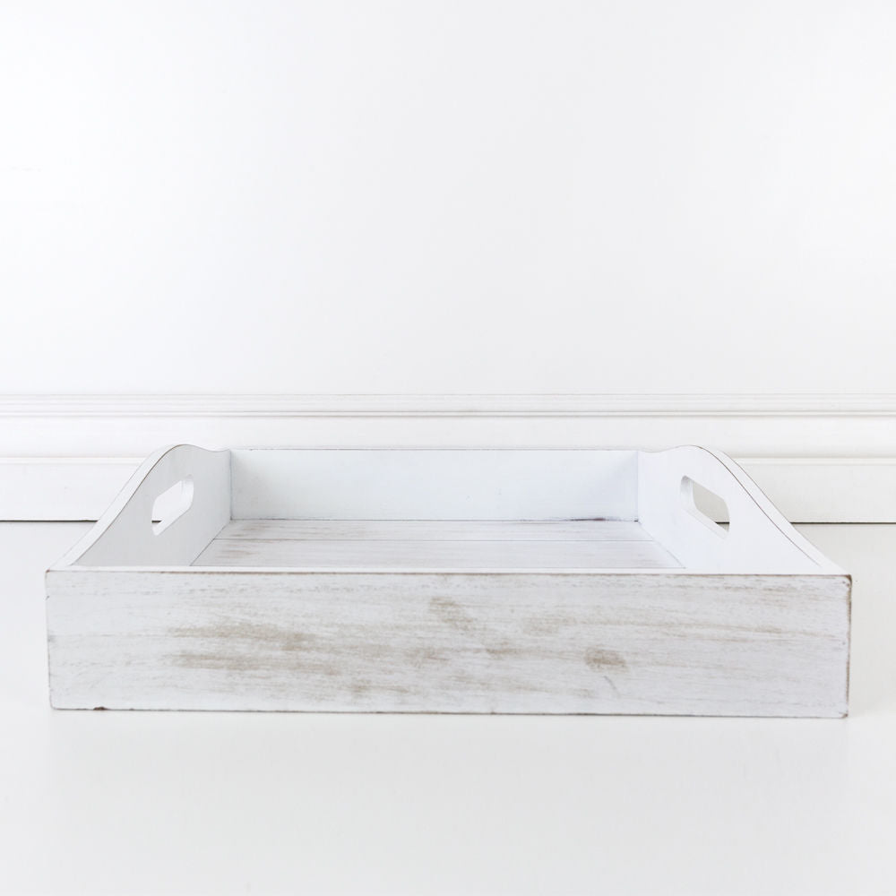 15" x 4" Wood Shiplap Tray - White