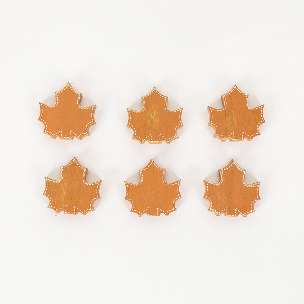 1.75" X 1.75" X .25" Wood Shapes Set of 6 (Maple Leaf) Orange/White