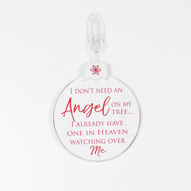 5" X 5" X .5" Wood Ornament (Angel On My Tree) White/Red