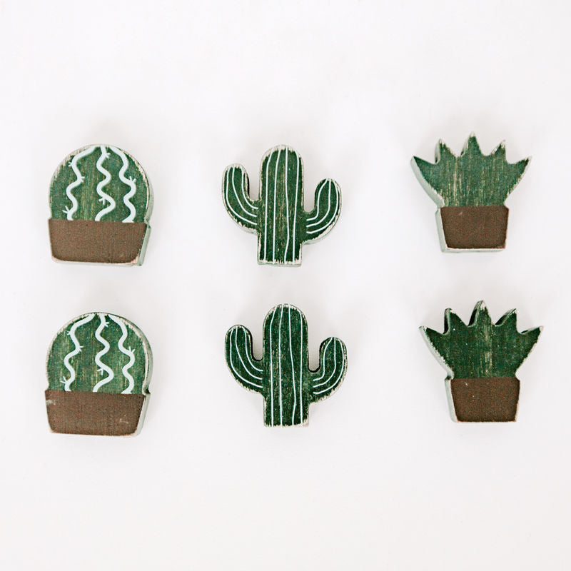 1.75" x 1.75" x .25" Wood Shapes Set of 6 (Cactus) Green/Brown/White