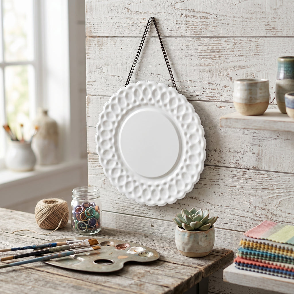 7" Metal Embossed Hanging Sign - White