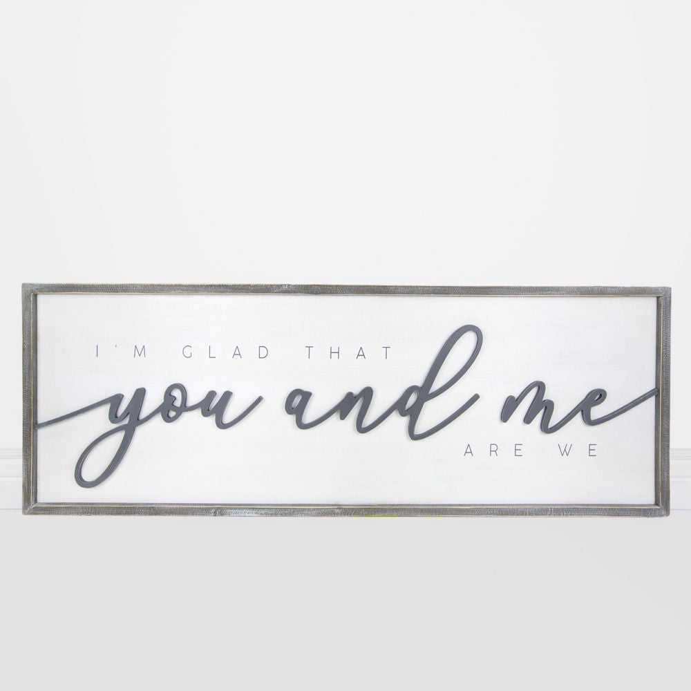 47" x 16" Reversible Wood Framed Wall Art - You/me | White and Gray