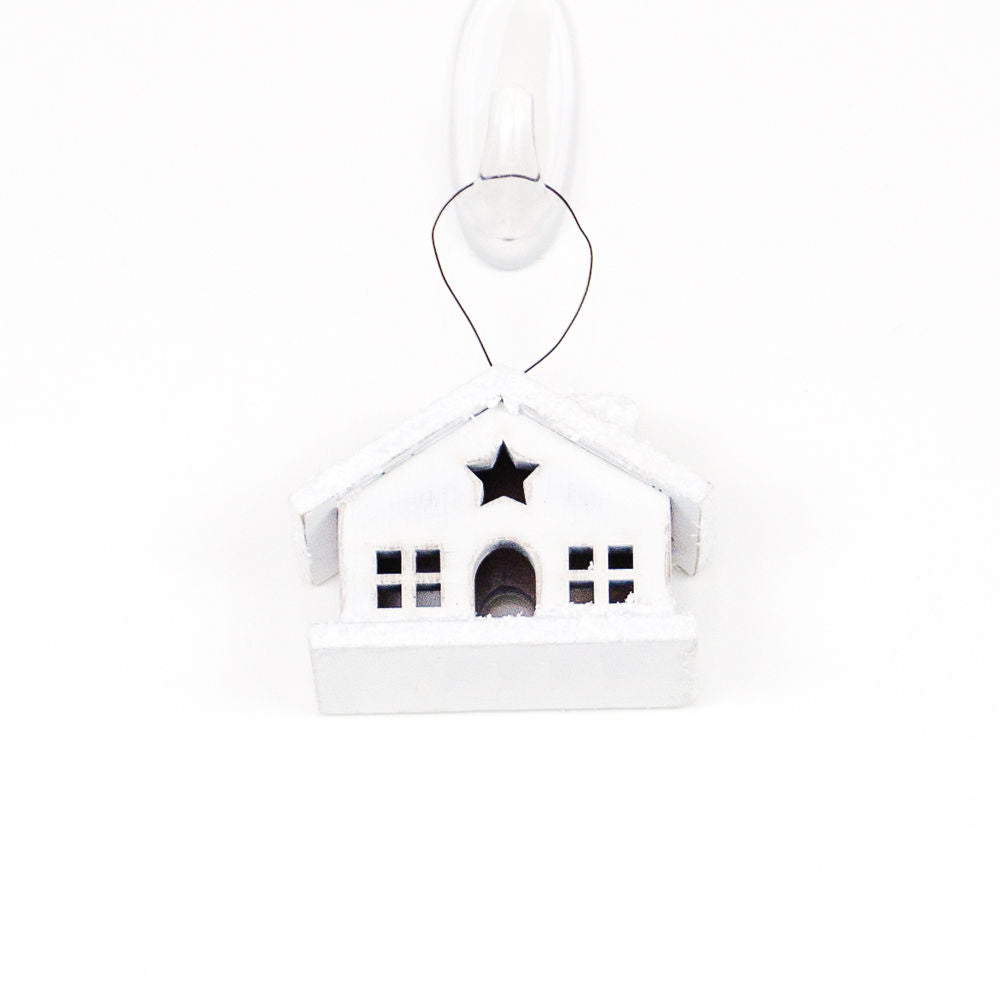 Wood Ornament Set of 4 - Village | White | Sizes 7", 5", 3.75" and 2.5"