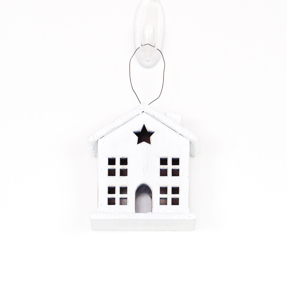 Wood Ornament Set of 4 - Village | White | Sizes 7", 5", 3.75" and 2.5"