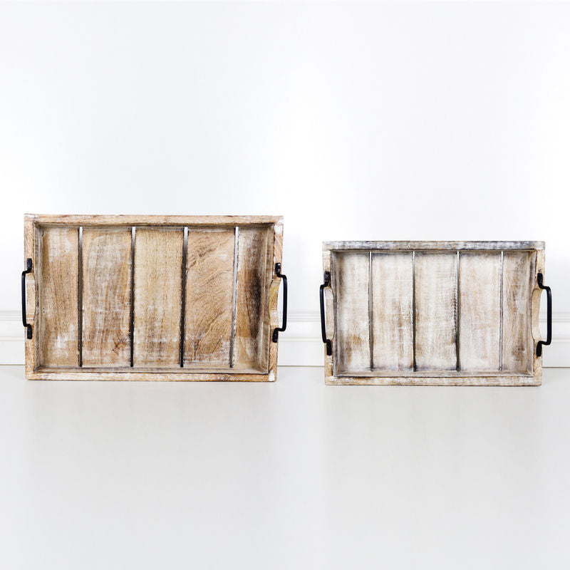 18" X 12", 15" X 10" Mango Wood Nested Trays Set of 2, White