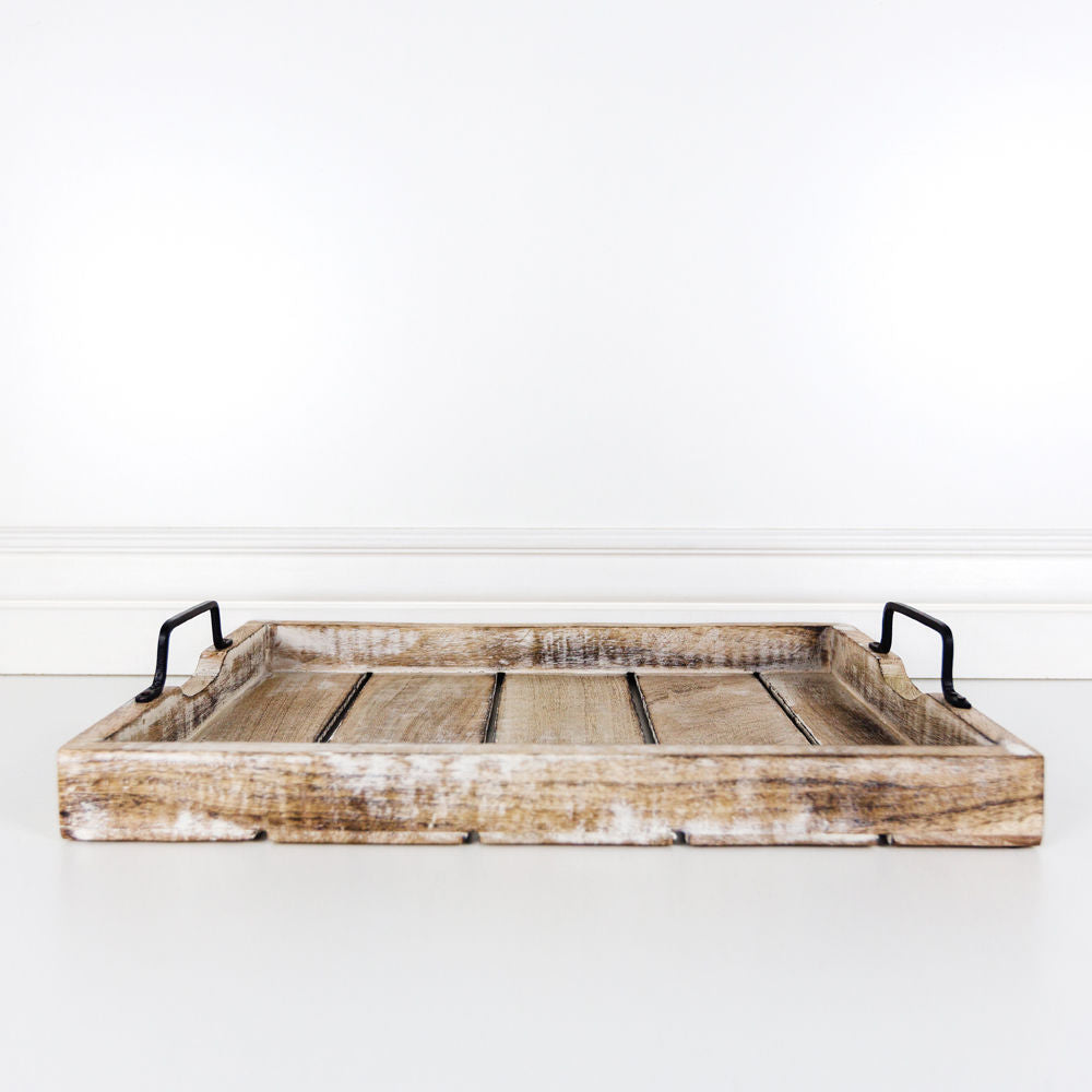 Mango Wood Nested Trays - Natural and White (Set of 2)