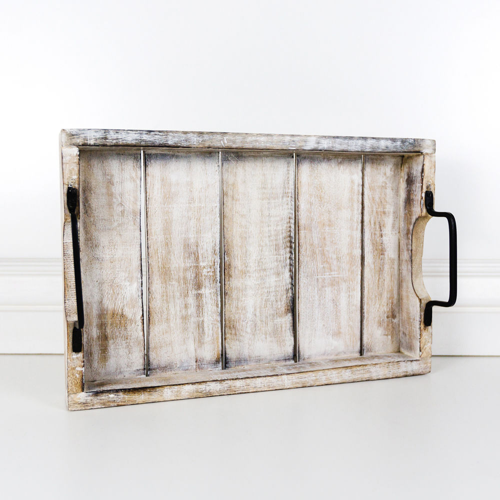 Mango Wood Nested Trays - Natural and White (Set of 2)