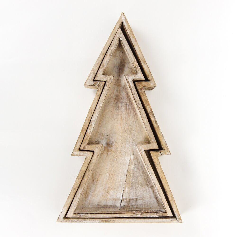 Mango Wood Nested Trays - Christmas Trees (Set of 2)
