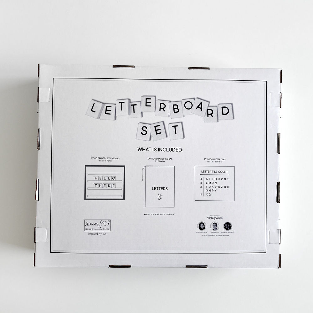 Letterboard Kit - White & Black | Includes Board, 70 Letter Tiles & Drawstring Bag