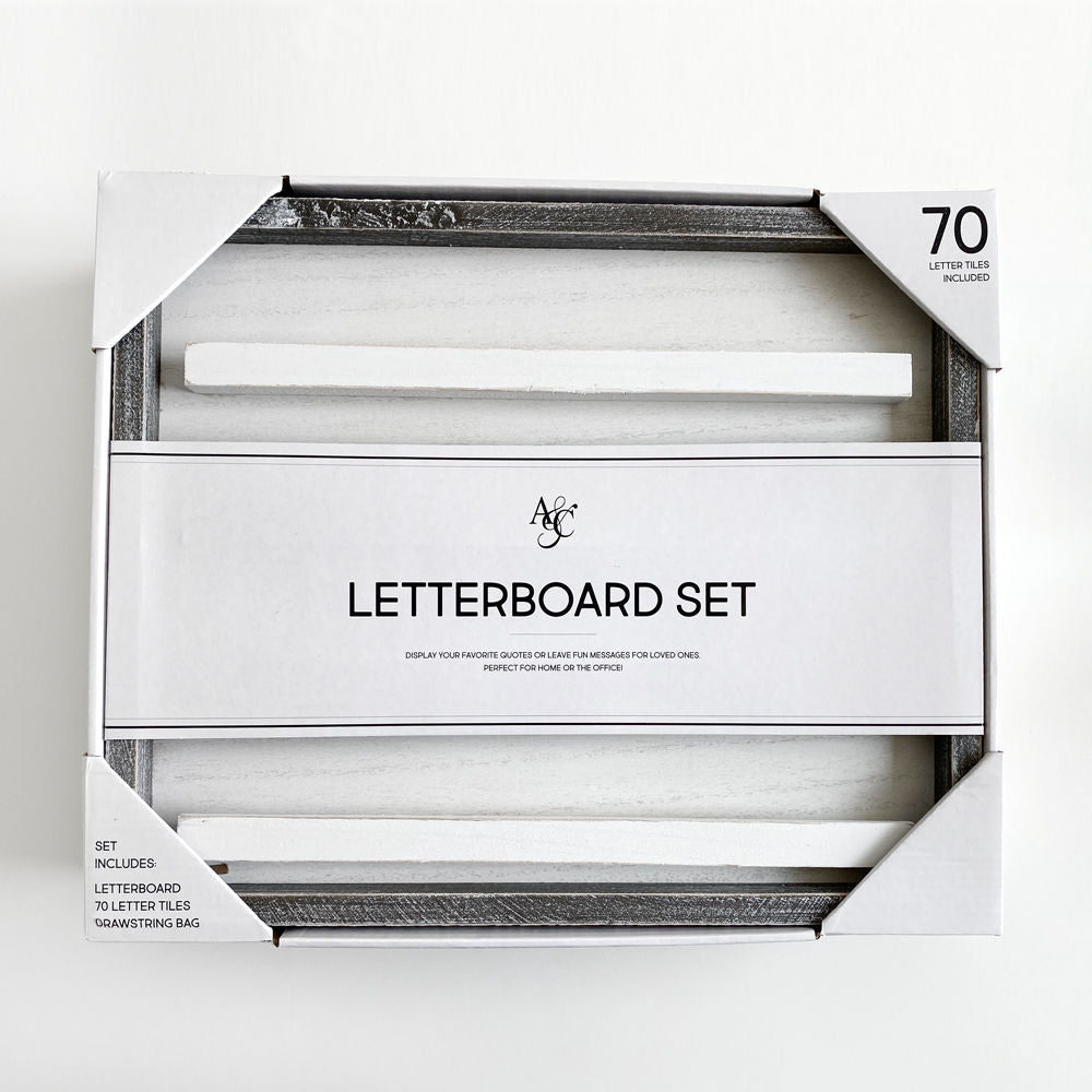 Letterboard Kit - White & Black | Includes Board, 70 Letter Tiles & Drawstring Bag