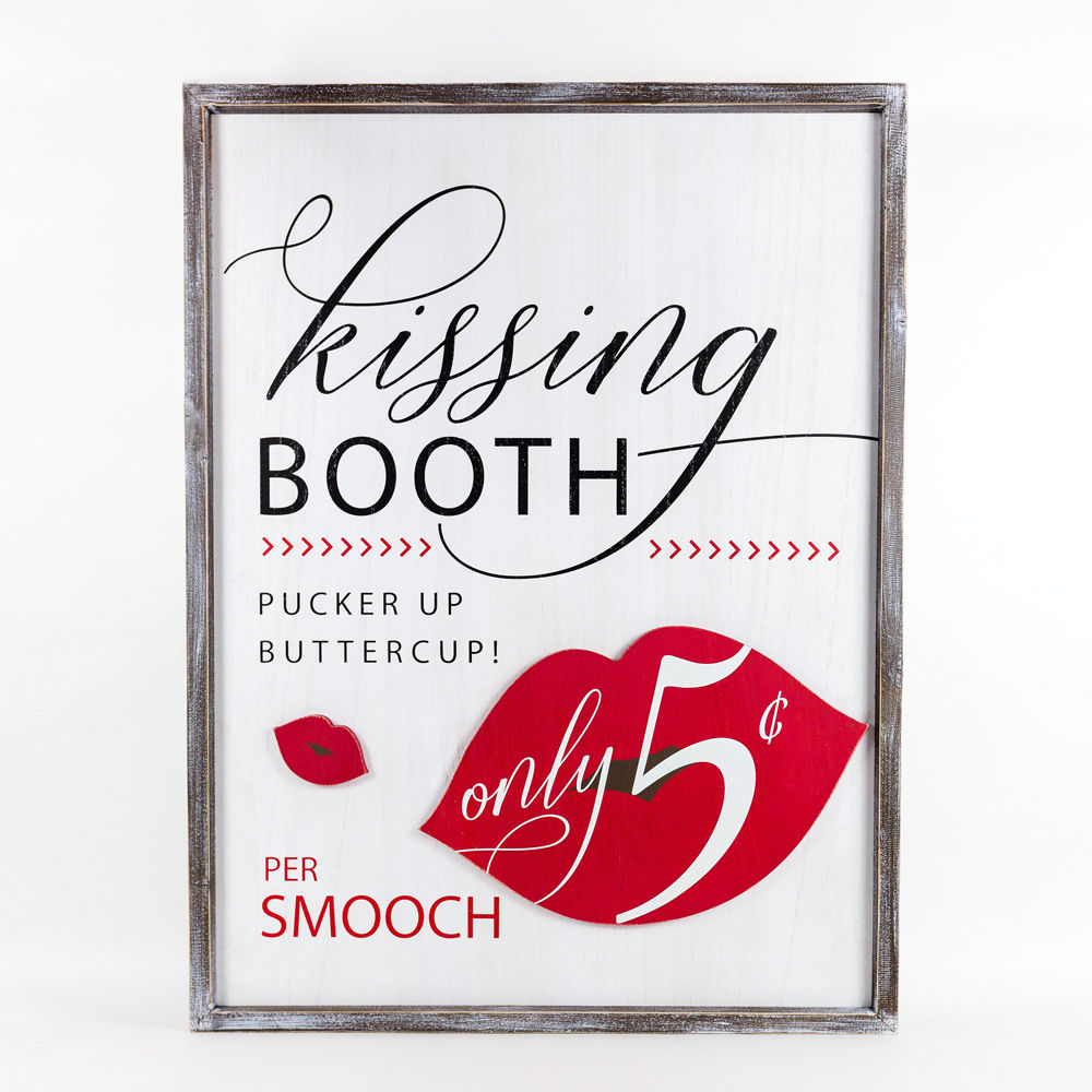 24" x 32" Reversible Wood Framed Sign - Kissing Booth/Alphabet | White, Red and Black