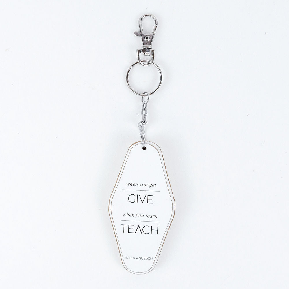 4” Reversible Wood Keychain - Give Teach | White and Black