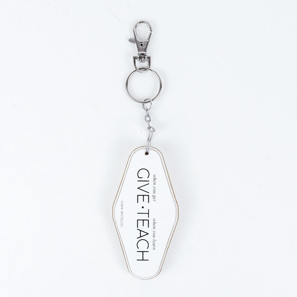 4” Reversible Wood Keychain - Give Teach | White and Black