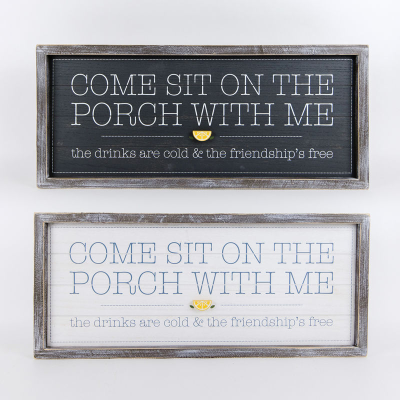 24" X 10" X 1.5" Reversible Wood Framed Sign (Porch) Multicolor