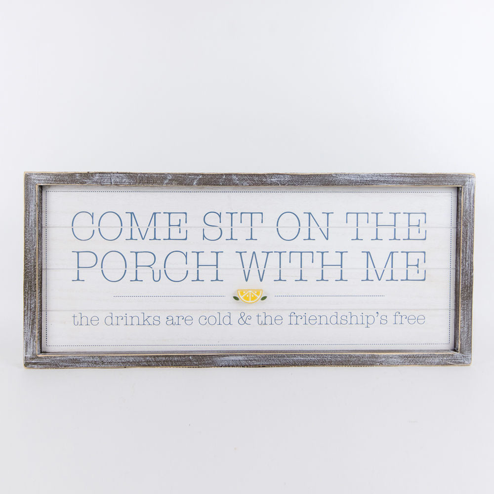 25" x 11" Reversible Wood Framed Sign - Porch and Friends | Multicolor