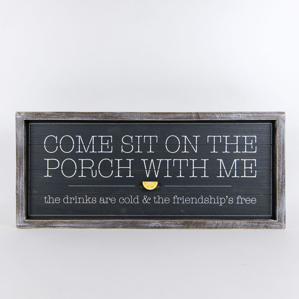 25" x 11" Reversible Wood Framed Sign - Porch and Friends | Multicolor