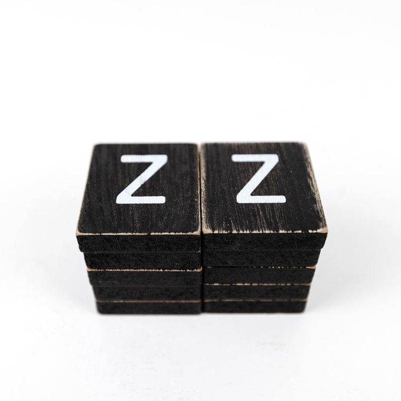1.5" X 1.75" X .25" Wood Letter Tile Set of 10 (Z) Black/White