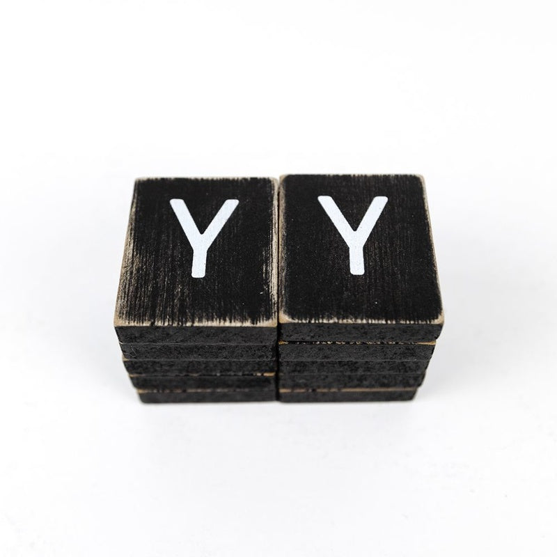 1.5" X 1.75" X .25" Wood Letter Tile Set of 10 (Y) Black/White