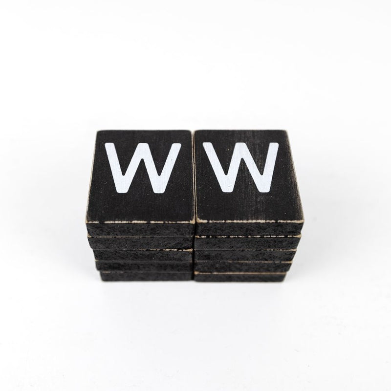 1.5" X 1.75" X .25" Wood Letter Tile Set of 10 (W) Black/White