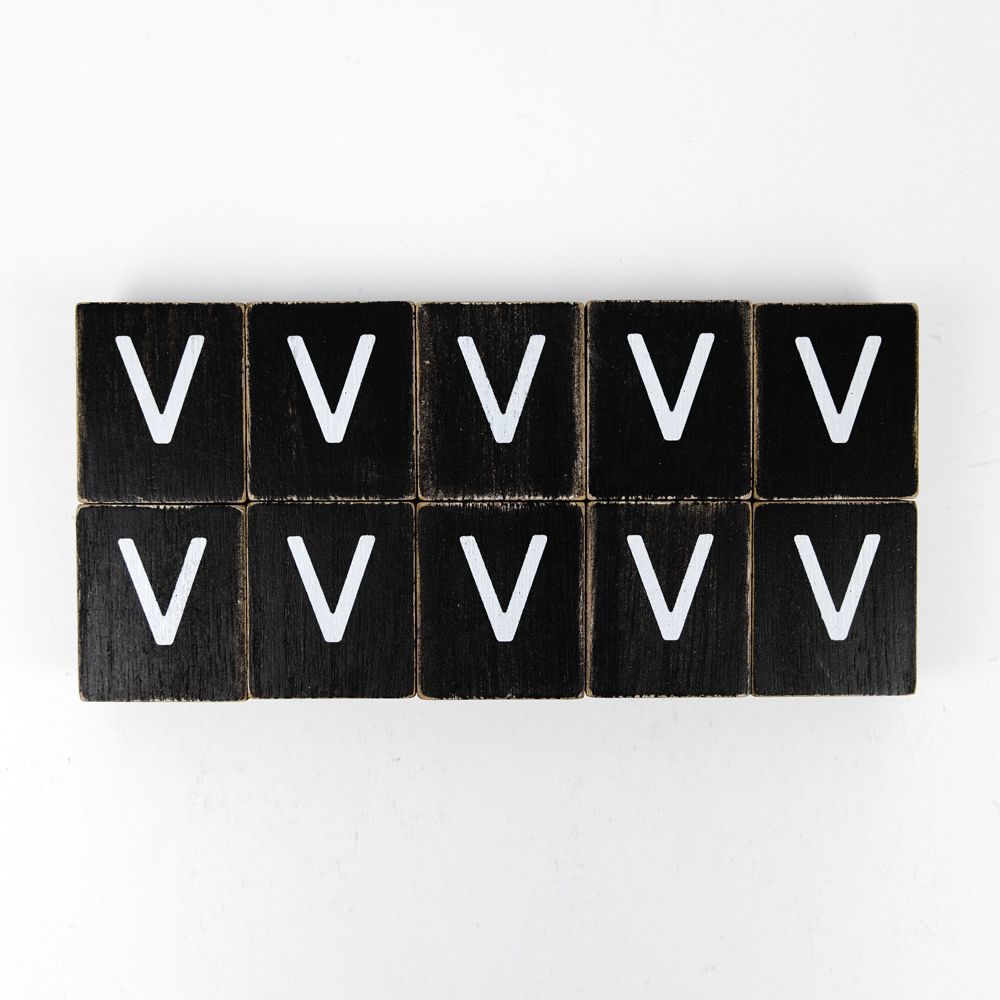 Wood Letter Tiles - "V" Black & White (Set of 10) | Letterboard Collection