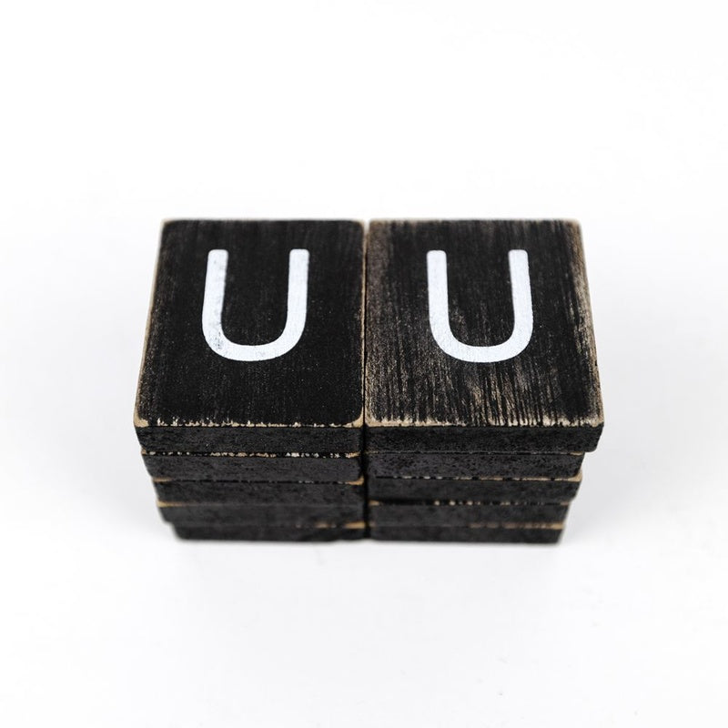 1.5" X 1.75" X .25" Wood Letter Tile Set of 10 (U) Black/White