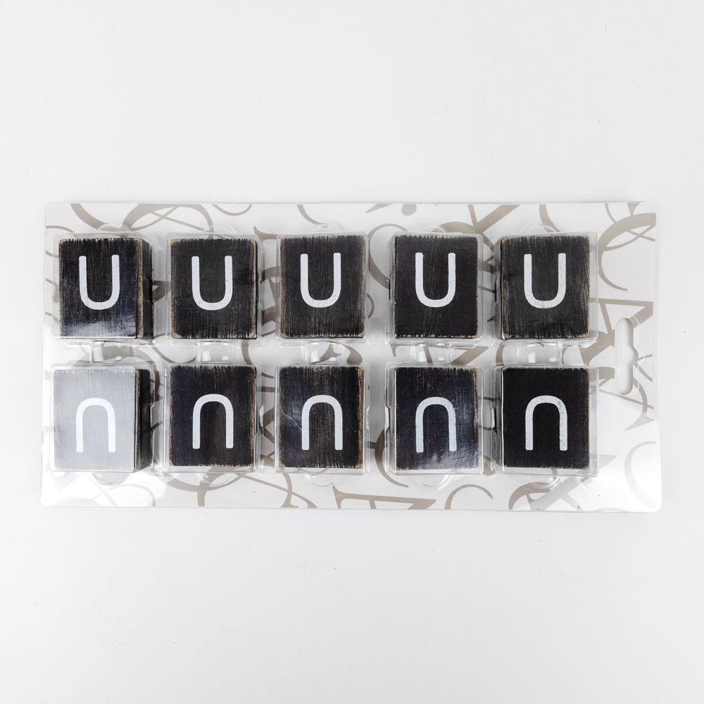 Wood Letter Tiles - "U" Black & White (Set of 10) | Letterboard Collection
