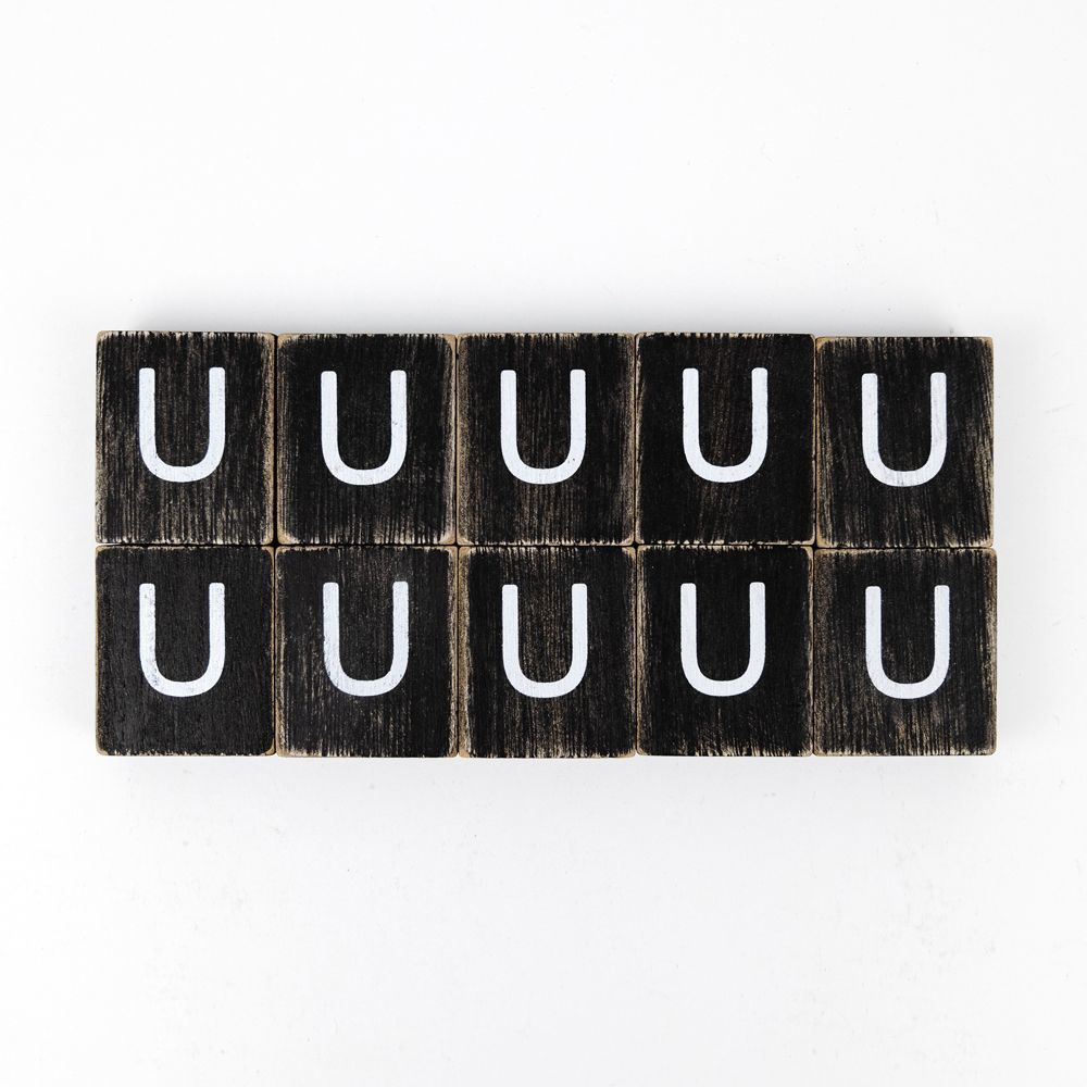 Wood Letter Tiles - "U" Black & White (Set of 10) | Letterboard Collection