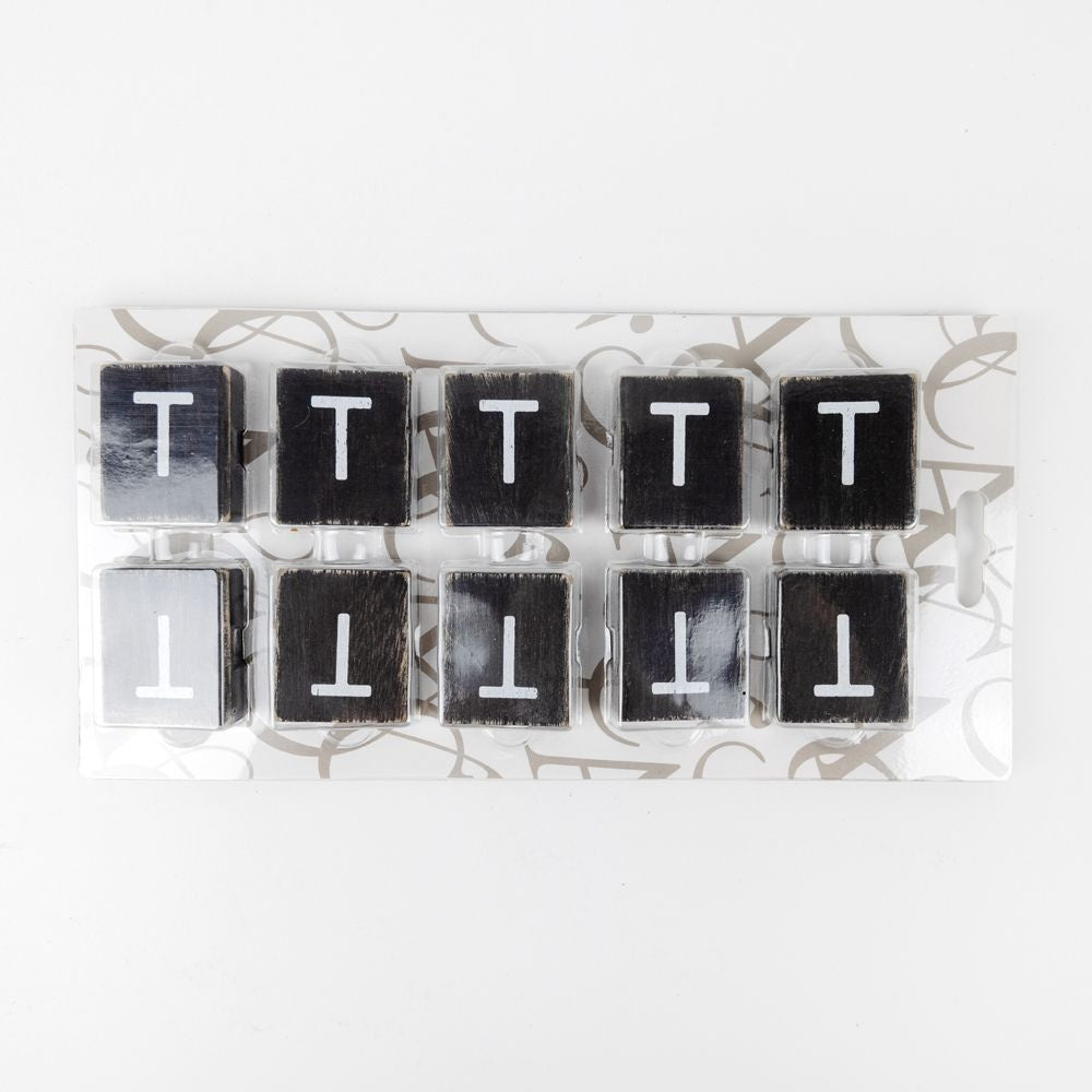 Wood Letter Tiles - "T" Black & White (Set of 10) | Letterboard Collection