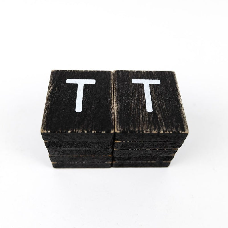 1.5" X 1.75" X .25" Wood Letter Tile Set of 10 (T) Black/White
