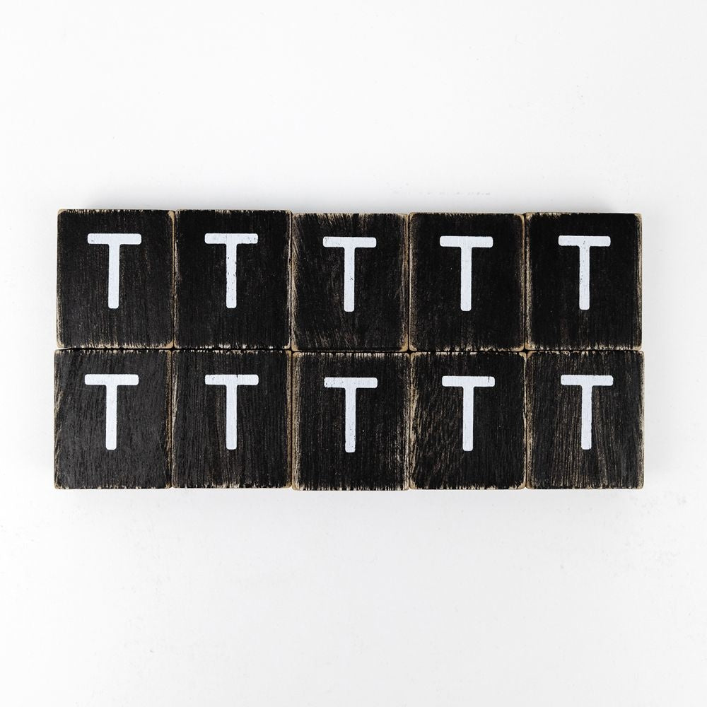 Wood Letter Tiles - "T" Black & White (Set of 10) | Letterboard Collection