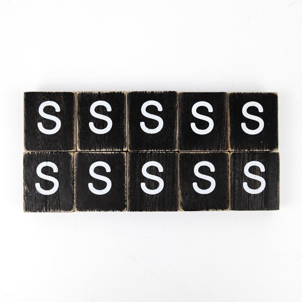 Wood Letter Tiles - "S" Black & White (Set of 10) | Letterboard Collection