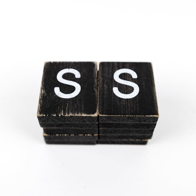 1.5" X 1.75" X .25" Wood Letter Tile Set of 10 (S) Black/White