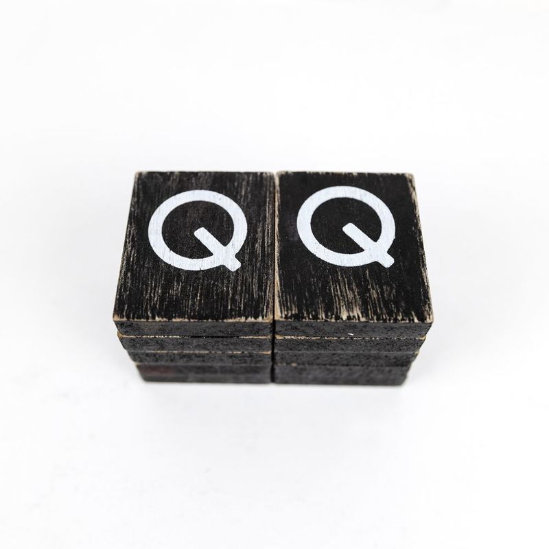 1.5" X 1.75" X .25" Wood Letter Tile Set of 10 (Q) Black/White