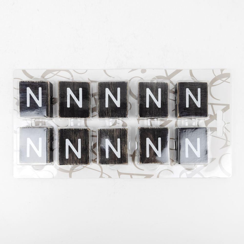 Wood Letter Tiles - "N" Black & White (Set of 10) | Letterboard Collection