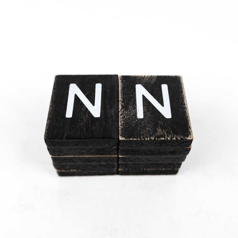 1.5" X 1.75" X .25" Wood Letter Tile Set of 10 (N) Black/White