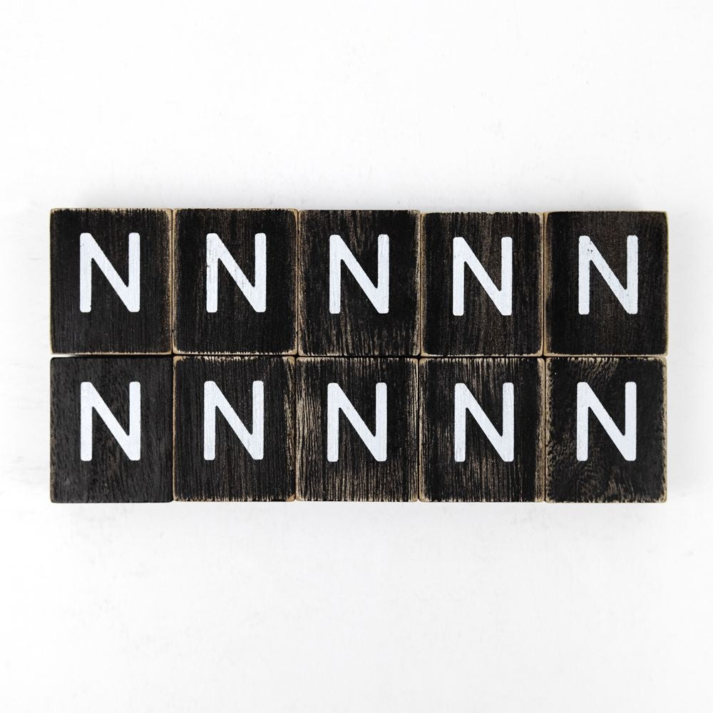 Wood Letter Tiles - "N" Black & White (Set of 10) | Letterboard Collection