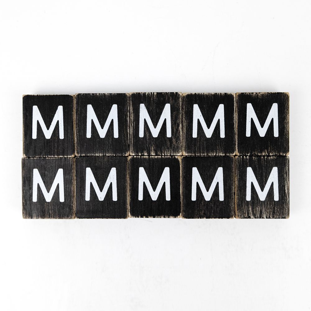 Wood Letter Tiles - "M" Black & White (Set of 10) | Letterboard Collection