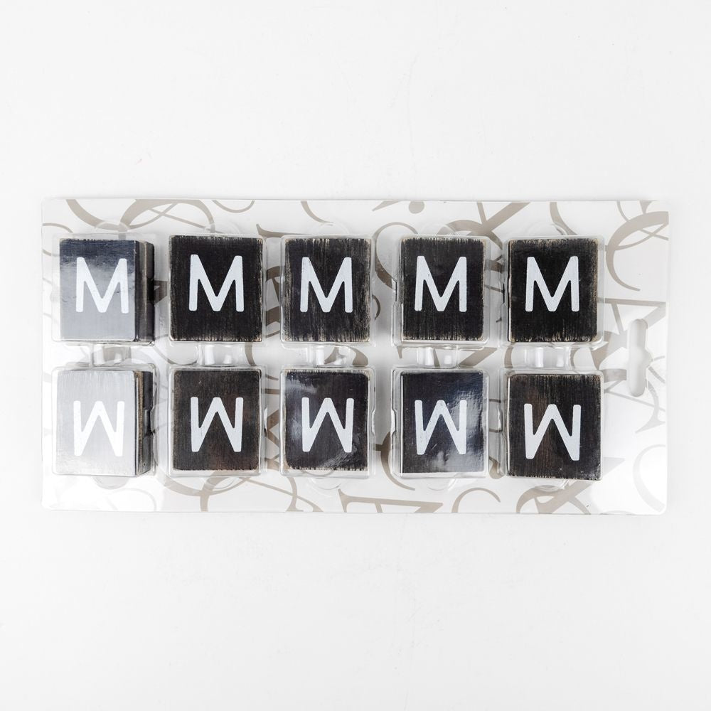 Wood Letter Tiles - "M" Black & White (Set of 10) | Letterboard Collection