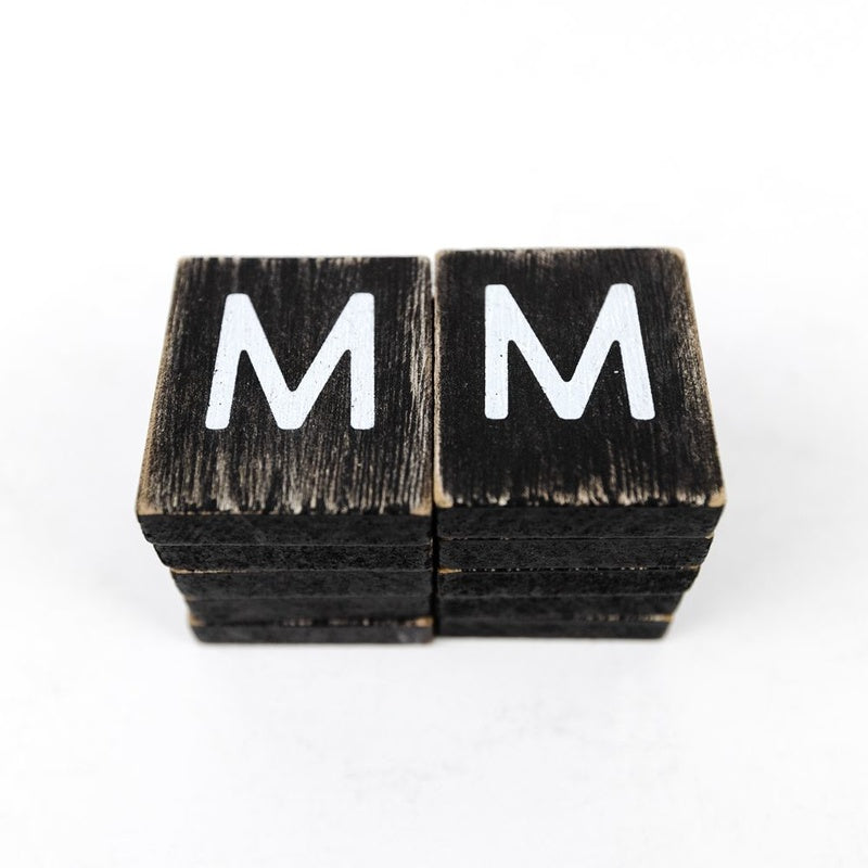 1.5" X 1.75" X .25" Wood Letter Tile Set of 10 (M) Black/White