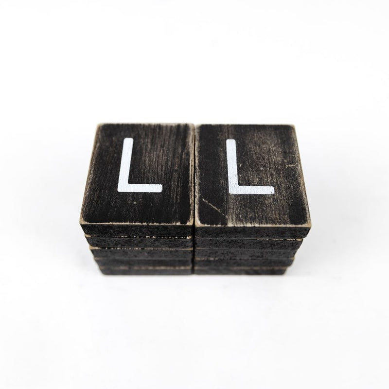1.5" X 1.75" X .25" Wood Letter Tile Set of 10 (L) Black/White