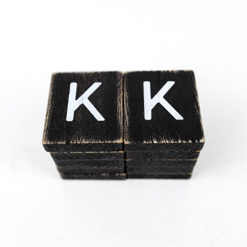 1.5" X 1.75" X .25" Wood Letter Tile Set of 10 (K) Black/White