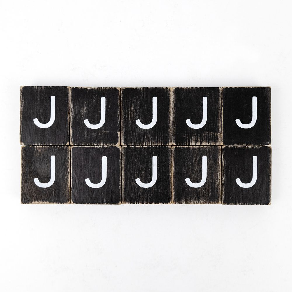Wood Letter Tiles - "J" Black & White (Set of 10) | Letterboard Collection