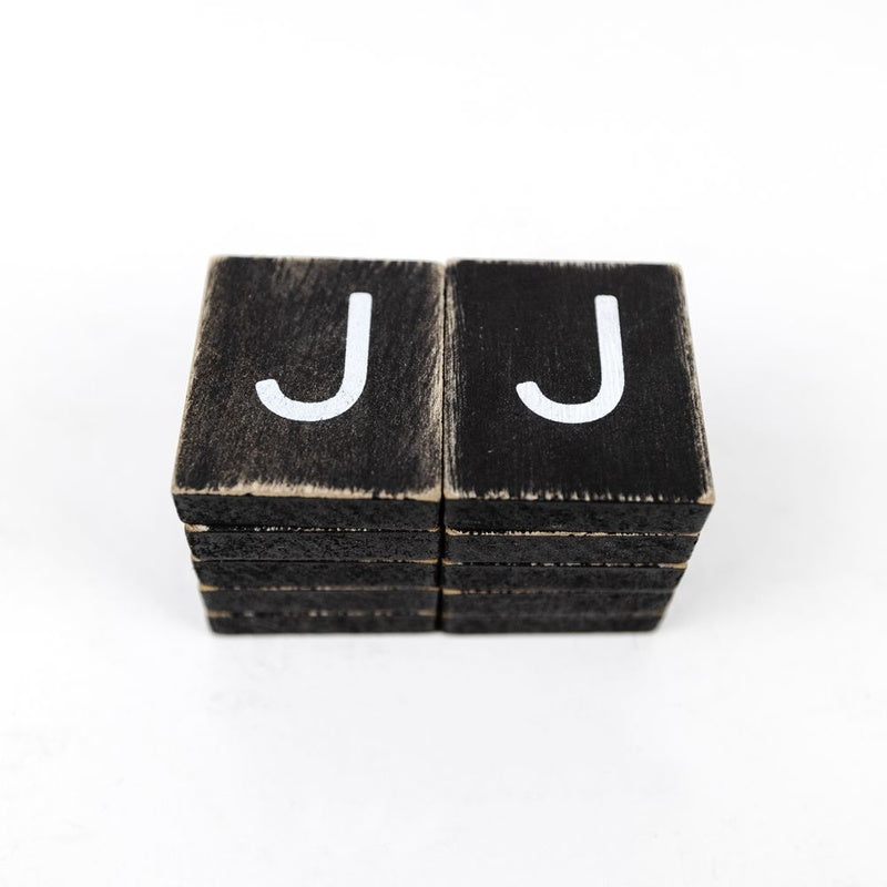 1.5" X 1.75" X .25" Wood Letter Tile Set of 10 (J) Black/White
