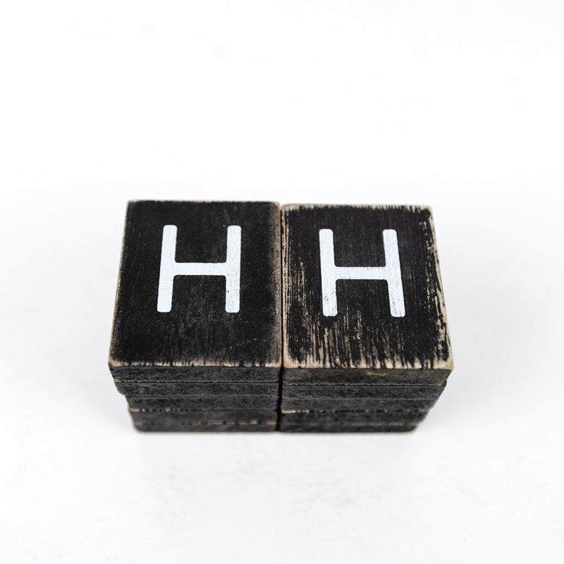 1.5" X 1.75" X .25" Wood Letter Tile Set of 10 (H) Black/White