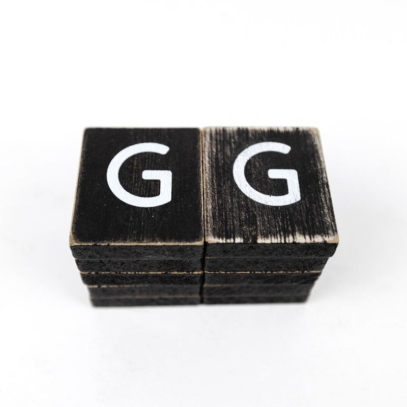1.5" X 1.75" X .25" Wood Letter Tile Set of 10 (G) Black/White