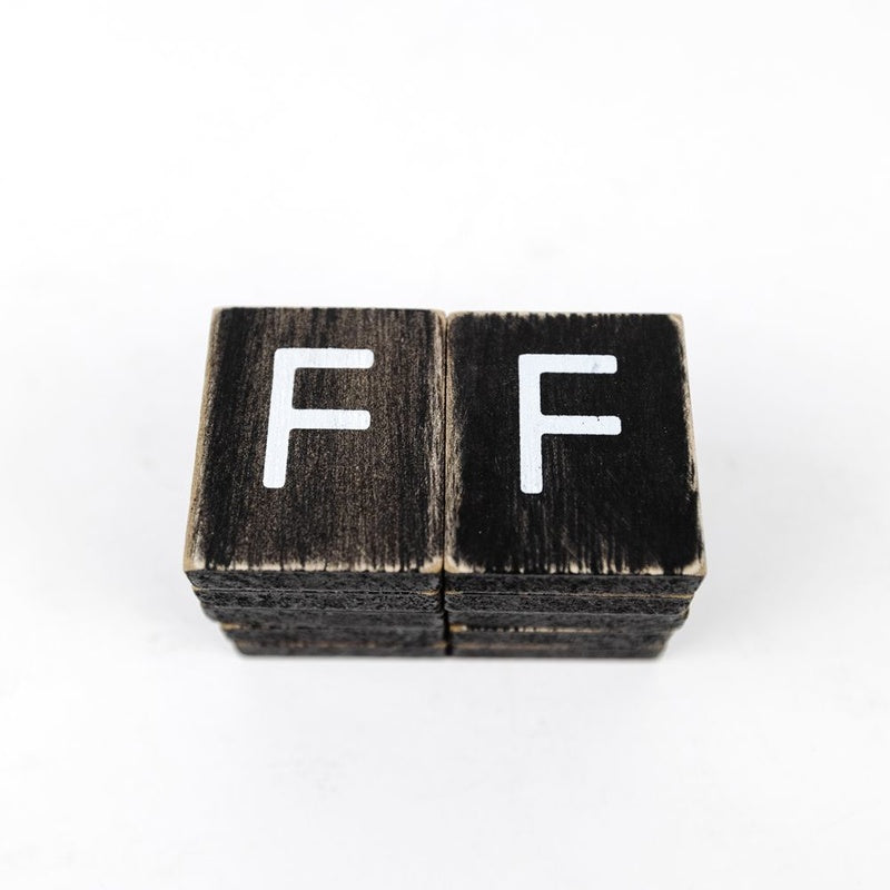 1.5" X 1.75" X .25" Wood Letter Tile Set of 10 (F) Black/White