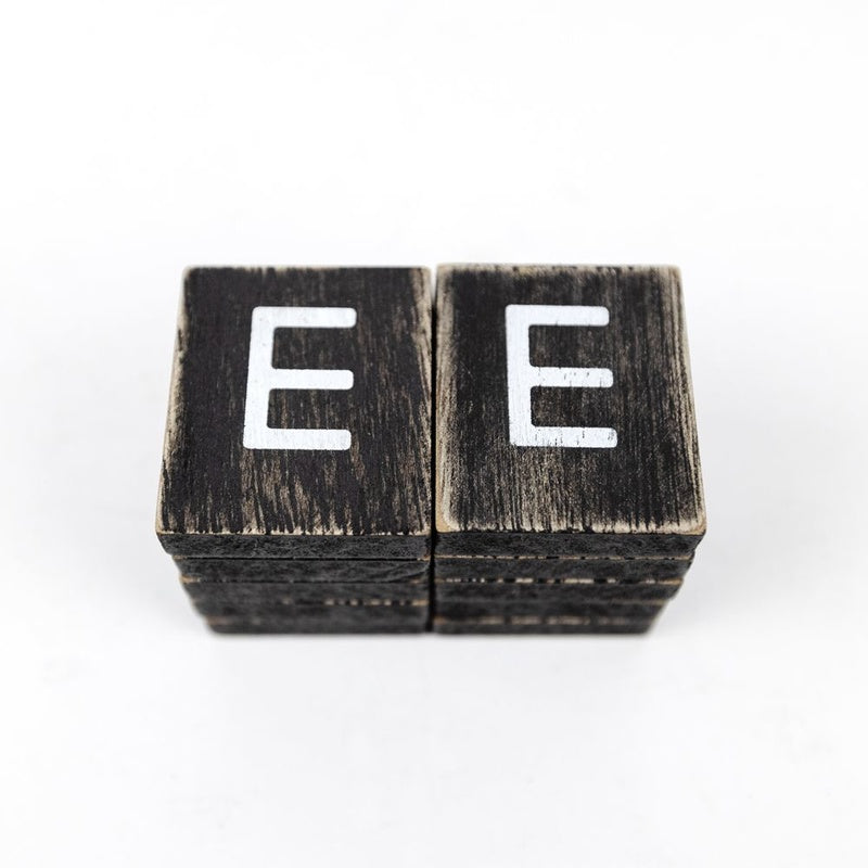 1.5" X 1.75" X .25" Wood Letter Tile Set of 10 (E) Black/White