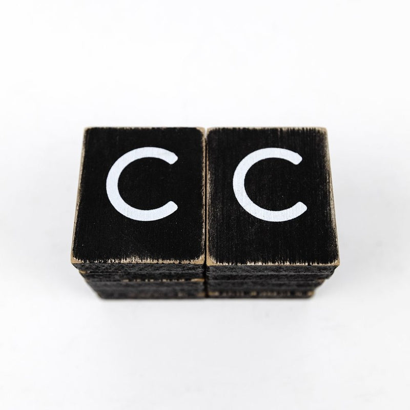 1.5" X 1.75" X .25" Wood Letter Tile Set of 10 (C) Black/White