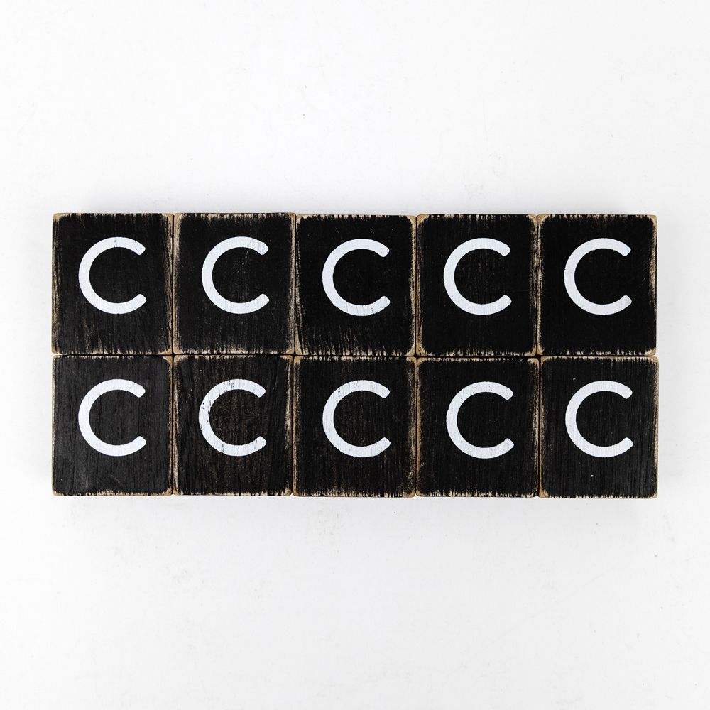 Wood Letter Tiles - "C" Black & White (Set of 10) | Letterboard Collection