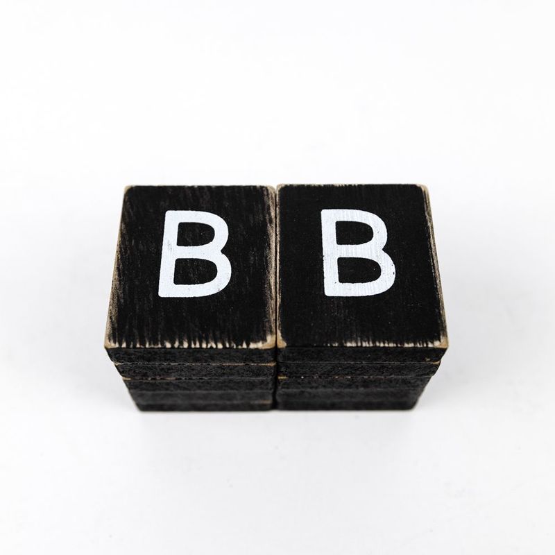 1.5" X 1.75" X .25" Wood Letter Tile Set of 10 (B) Black/White